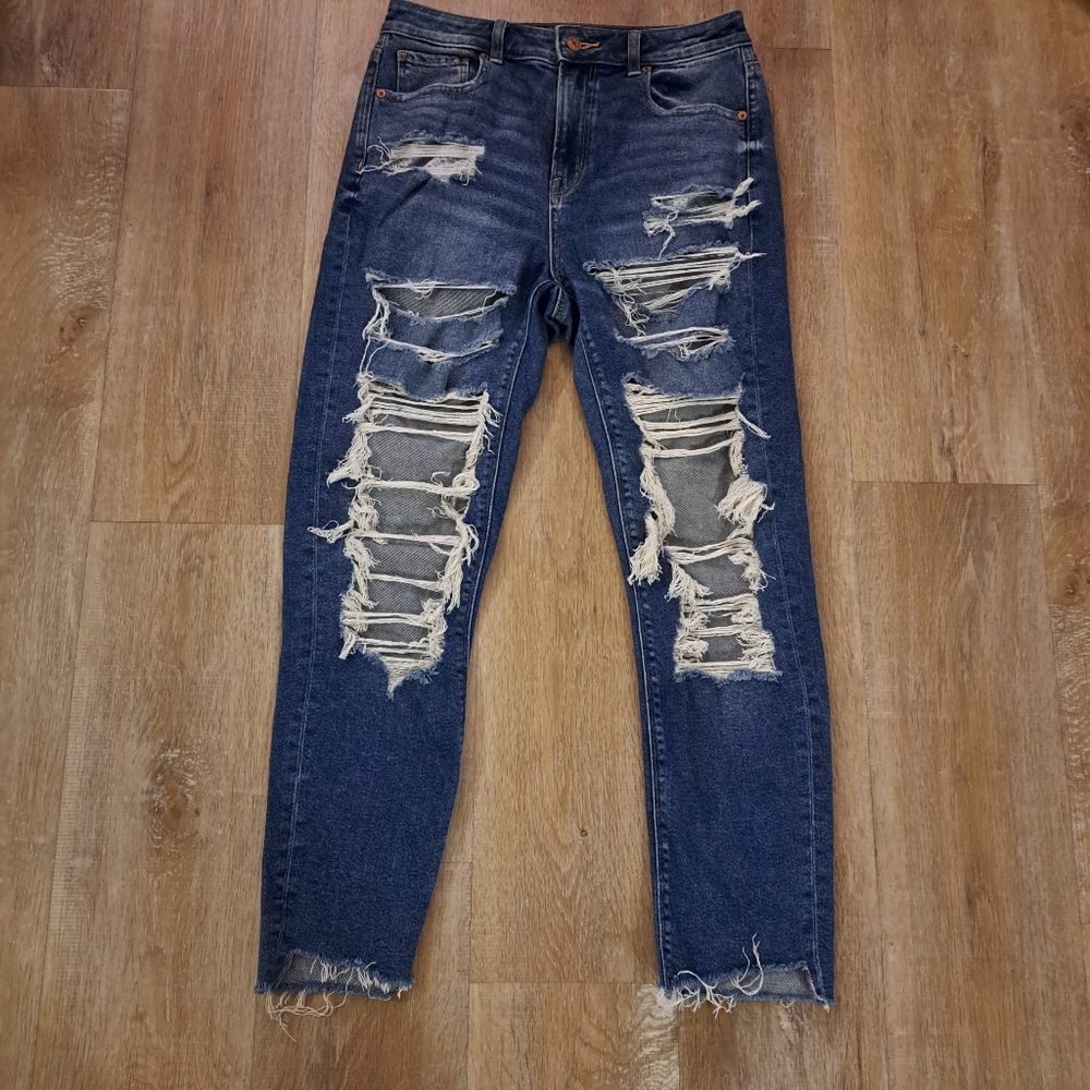 American Eagle Blue Denim Stretch Distressed Skinny Jeans Women's Size 4